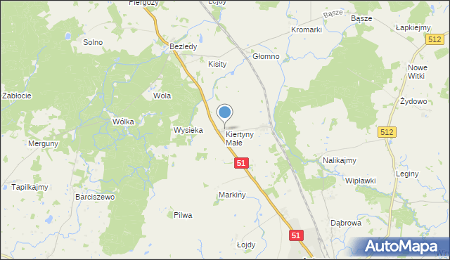 mapa Kiertyny Małe, Kiertyny Małe na mapie Targeo